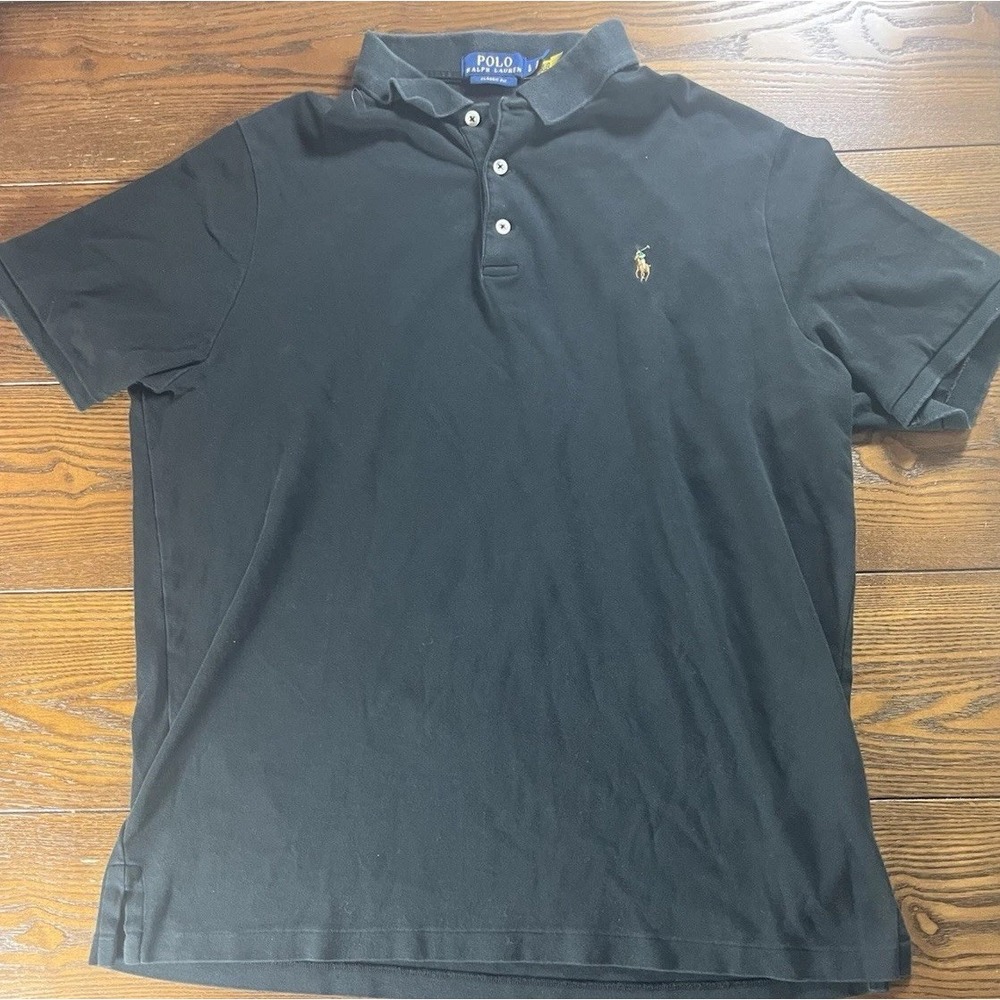 Polo Ralph Lauren Polo Shirt Mens Large Black Cotton Classic Fit Short Sleeve